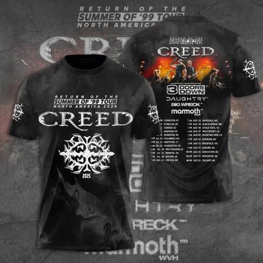 Discover Hot New Creed Band 3D T shirt Summer of _99 Tour 3D Shirt