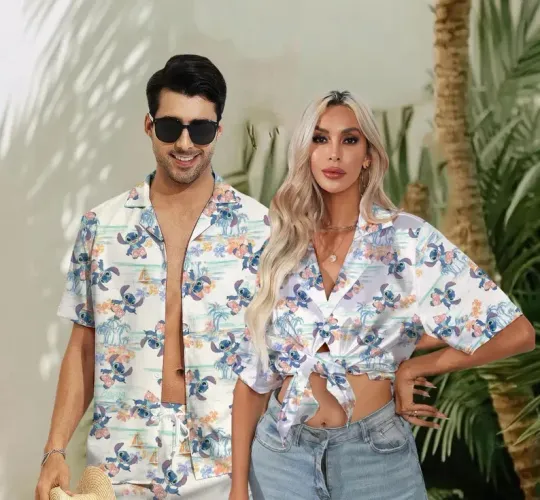 Discover Disney Lilo And Stitch Stitch Aloha Summer Beach Floral White Hawaiian Shirt