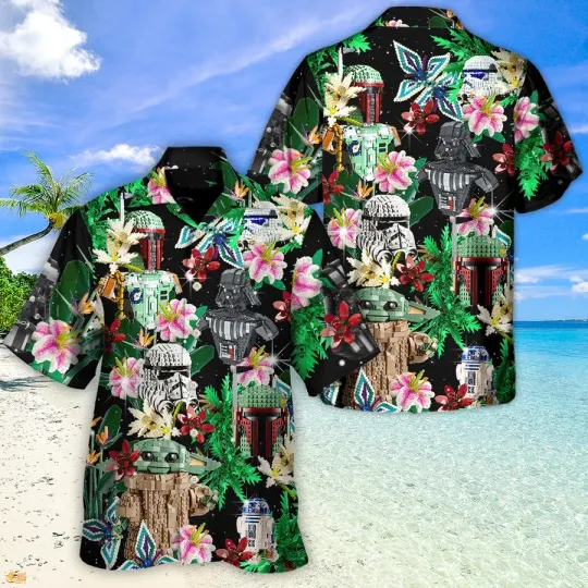 Discover Disney Star Wars Characters Lego Tropical Aloha Black Hawaiian Shirt