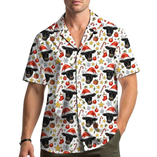 Discover Christmas Cow Hawaiian Shirt for Men Women Youth, Farm Animal Lover Holiday Button-Down