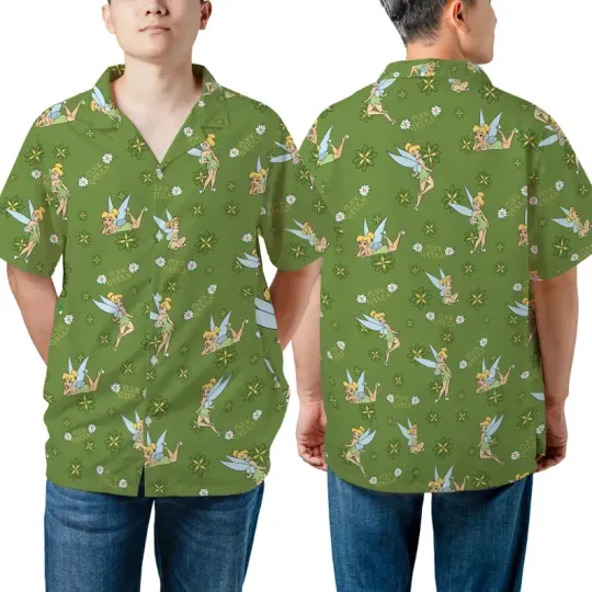 Discover Disney Peter Pan Tinker Bell Green Floral Green Hawaiian Shirt