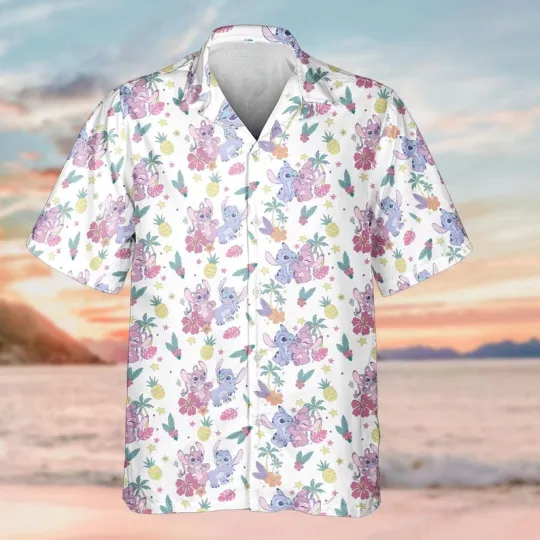 Discover Disney Angel And Stitch Tropical Flower & Fruit Floral Hawaiian Shirt