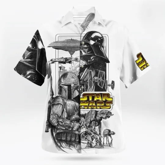 Discover Disney Star Wars Half Boba Fett Darth Vader White Hawaiian Shirt