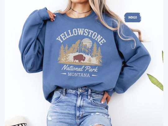 Discover Vintage YStone National Park Sweatshirt, Montana Sweater, Montana National Park gift Bison Sweatshirt Hiking&nbsp;gift YStone Souvenir