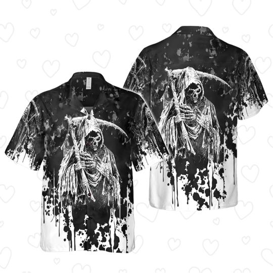 Discover Grim Reaper Hawaiian Shirt Gothic Skull Death Scythe Summer Top