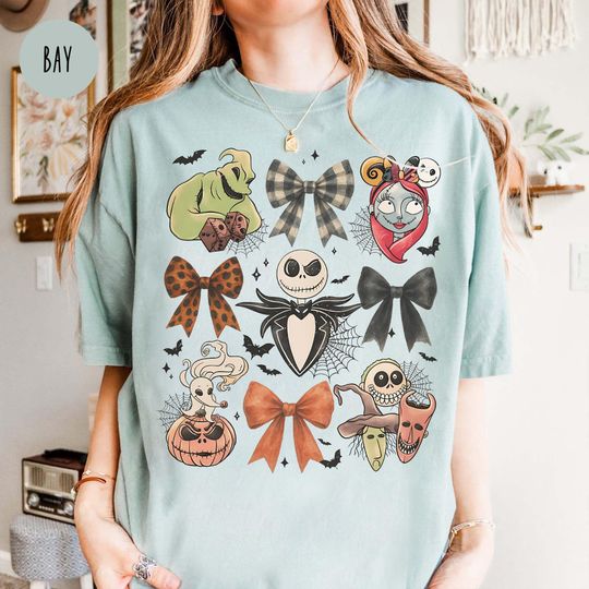 Discover Vintage Nightmare Before Christmas Shirt, Nightmare Halloween Coquette Bow Shirt, Jack Skellington and Sally Zero Oogie Boogie Bash Shirt