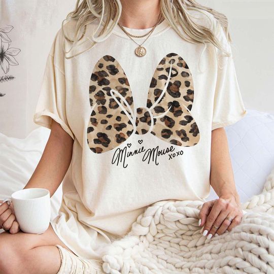 Discover Disney Minnie Mouse Leopard Bow Comfort Colors Shirt, Disney Girls Shirt, Disney Aesthetic Shirt, Disneyworld Shirt, Disney Womens Shirt