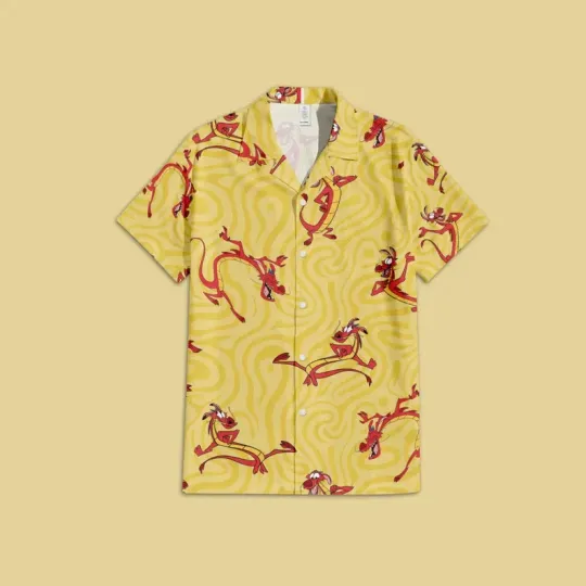 Discover Disney Mushu Mulan Swirling Summer Vacation Yellow Hawaiian Shirt