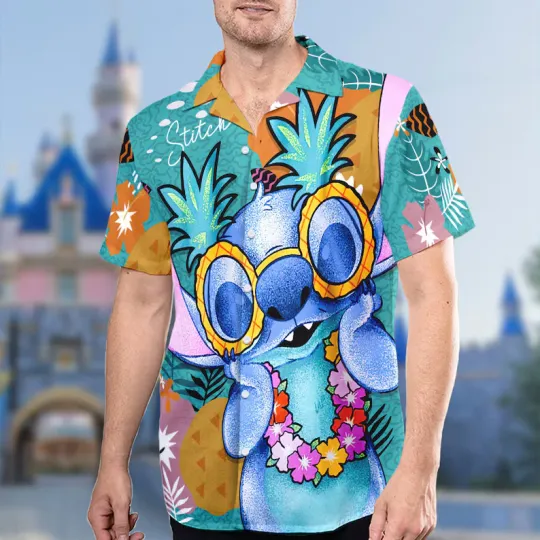 Discover Disney Stitch Cute Floral Monster Blue Monster Alien Hawaii Shirt