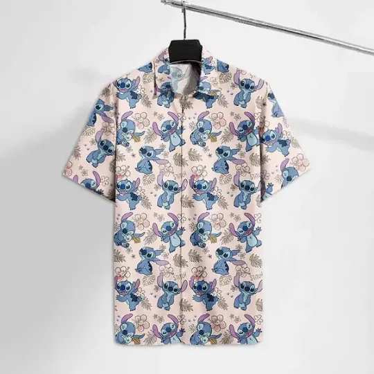 Discover Disney Stitch Actions Floral Cream Hawaiian Shirt