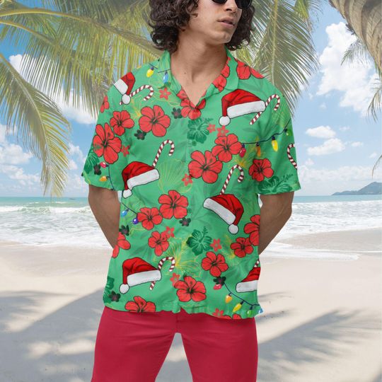 Discover Christmas Hawaiian Button-Up Shirt, Tropical Aloha Shirt