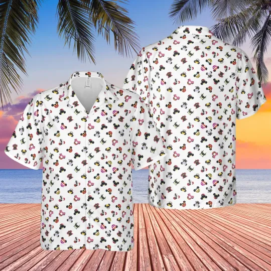 Discover Disney Villains Mouse Ears Aloha Summer Beach Black White Hawaiian Shirt