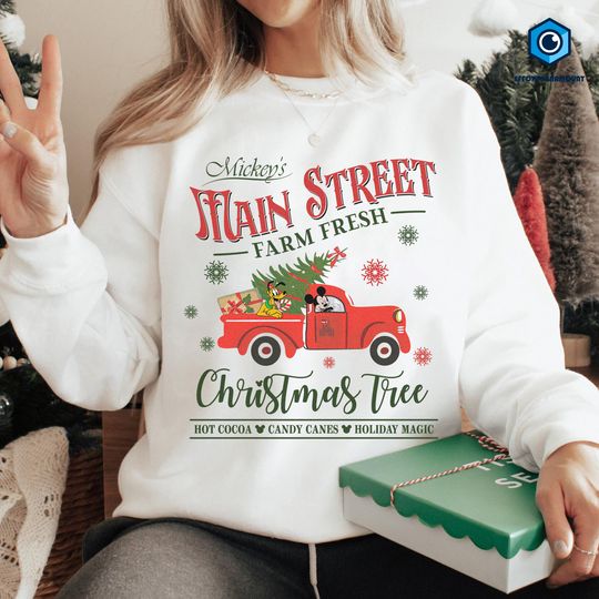 Discover Mickey's Main Street Farm Fresh Christmas Crewneck, Christmas Tree Shirt, Mickey and Friends Shirt, Disneyland Christmas Sweatshirt