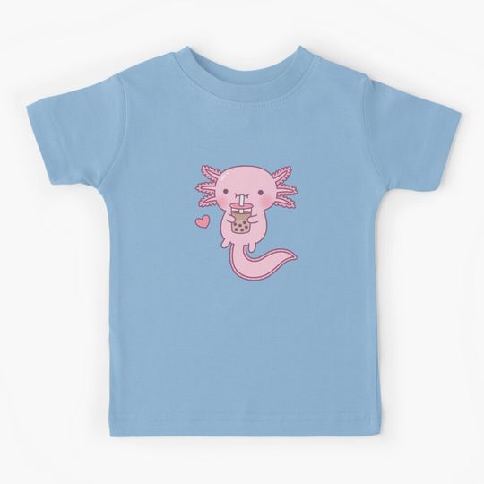 Discover Cute Axolotl Drinking Bubble Tea Kids T-Shirt
