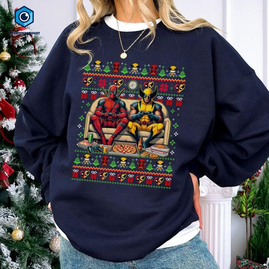 Funny Deadpool and Wolverine Christmas Sweatshirt, Deadpool Shirt, Xmas Sweater, Wolverine Deadpool Shirt, Family Christmas Shirt