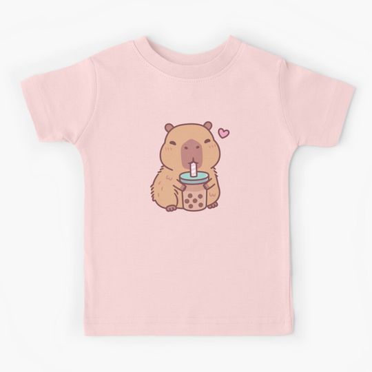 Cute Capybara Loves Drinking Bubble Tea Kids T-Shirt