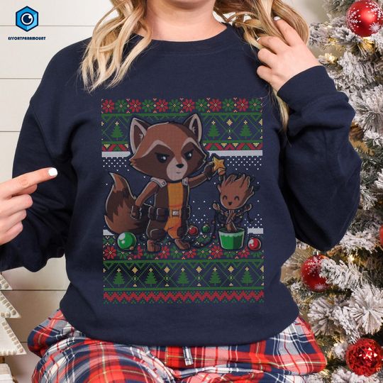 Guardians of the Galaxy Christmas Sweatshirt | Rocket Raccoon Christmas Shirt | Groot Sweater | Merry Grootmas Shirt