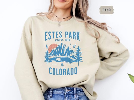 Discover Estes Park Sweatshirt, Mountain Graphic Sweater, Colorado Vacation Apparel, Outdoor Adventure Jumper, Unisex Pullover Top