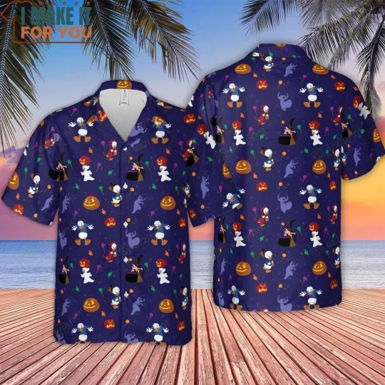 Discover Spooky Disney Duck Halloween Hawaiian Shirt Casual Button Down Shirt Unisex