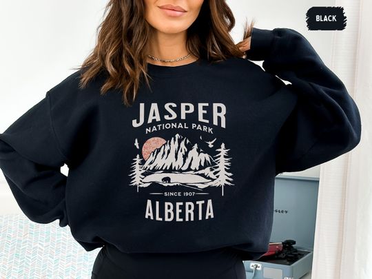 Discover Vintage Jasper National Park Sweatshirt, Jasper Sweatshirt Jasper Sweater Canadian Rockies shirt Rocky Mountains Oversized sweat Canada gift