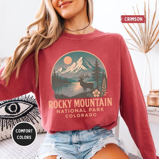 Discover Retro Rocky Mountain National Park Long Sleeve T-Shirt, Vintage Mountain Top Tee, Outdoor Adventure Shirt, Nature Lover Gift, Comfort Colors
