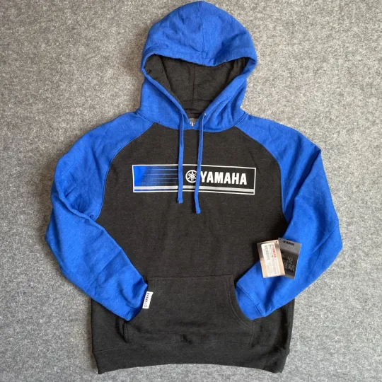 Discover Yamaha New Blue Revs Men's Medium Branded Charcoal Two-Tone Hoodie ATV Motocross