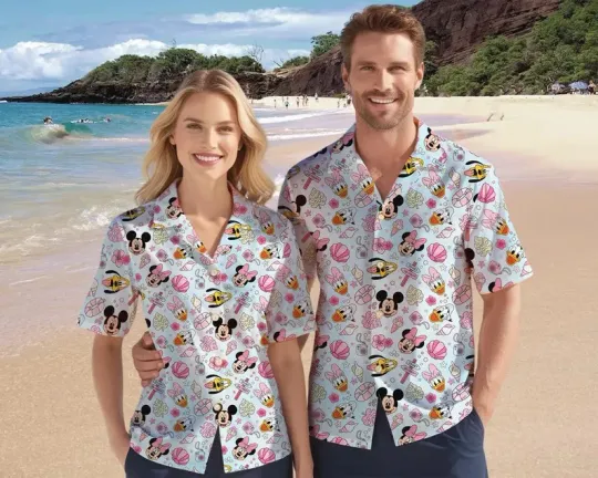 Discover Disney Mickey And Friends Minnie Daisy Pink Pattern Hawaiian Shirt