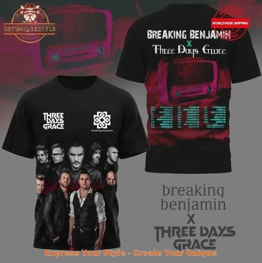Discover Breaking Benjamin x Three Days Grace Tour 2025 Schedule 3D T-Shirt Unisex