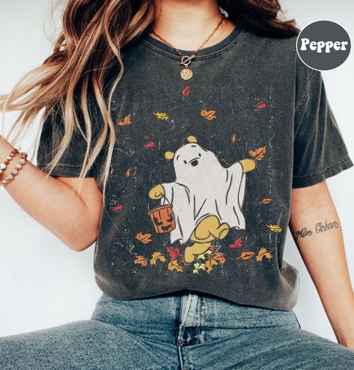 Discover Retro Pooh Ghost Halloween Shirt, Winnie The Pooh Halloween Shirt, Spooky Season Shirt, Pooh Shirt, Cute Fall Shirt, Halloween Women's Shirt