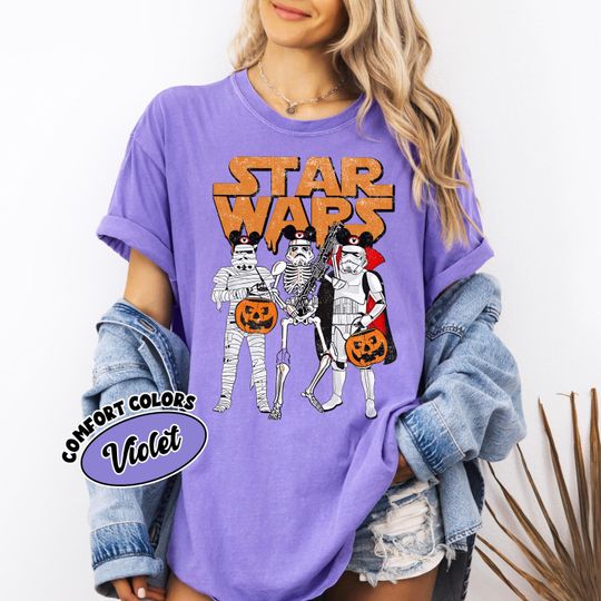 Discover Vintage Star Wars Stormtrooper Skeleton Costume Mickey Ears Halloween Sweatshirt, Funny Star Wars Halloween Sweater, Halloween Party 2025