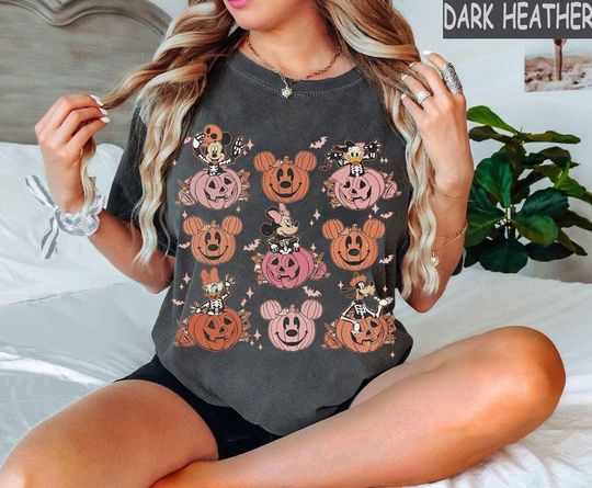 Discover Vintage Mickey and Friends Halloween Shirt, Disney Pumpkins Shirt, Cute Fall Shirt, Disney Skeleton Halloween Shirt, Happy Halloween Tshirt
