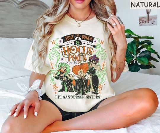 Discover Retro Disney It's Just A Bunch Of Hocus Pocus Shirt, Minnie Daisy Clarabelle Witch The Sanderson Sisters Disney Spooky Girl Halloween Trip