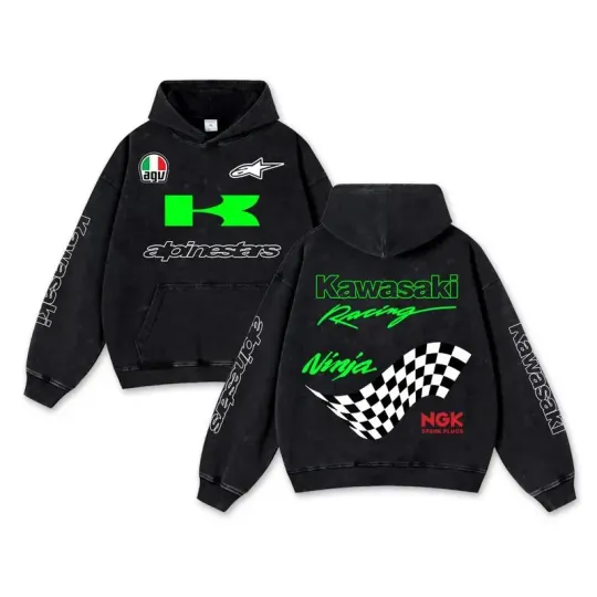 Discover Retro Alpinestars Kawaasakii Ninja Racing Washed Hoodie MotoGP World Champion