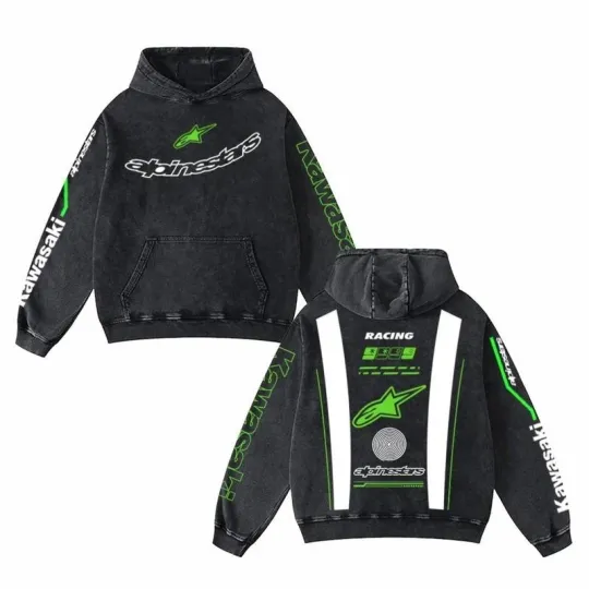 Discover Retro Green Allpiinestars Kawasaki Racing Washed Hoodie MotoGP World Champion