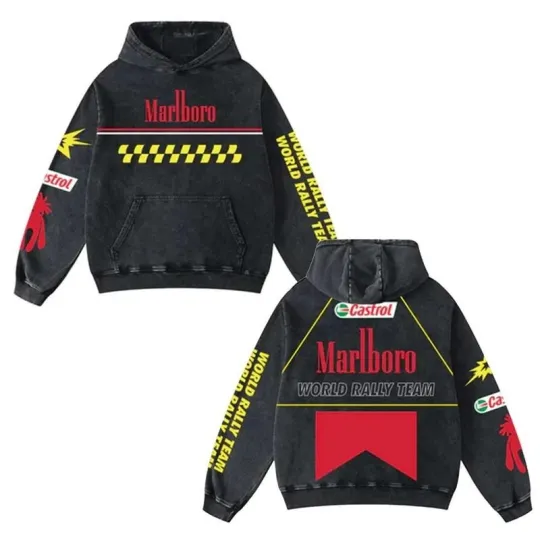 Discover Retro Malboro World Rally Team Racing Washed Hoodie MotoGP World Champion