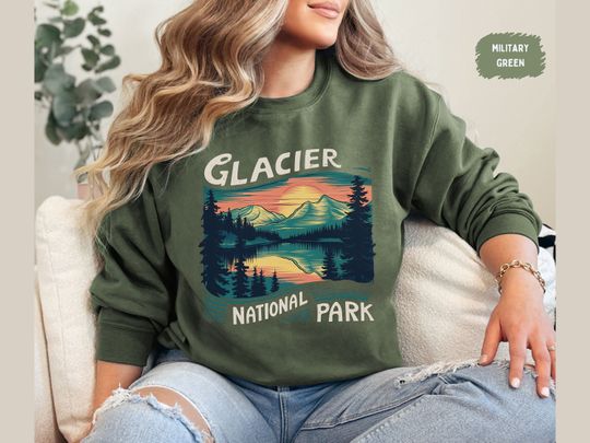 Vintage Glacier National Park Sweatshirt, Montana Sweatshirt, Glacier Gift, Glacier Souvenir, Mountain Sweatshirt, Hiking Sweatshirt