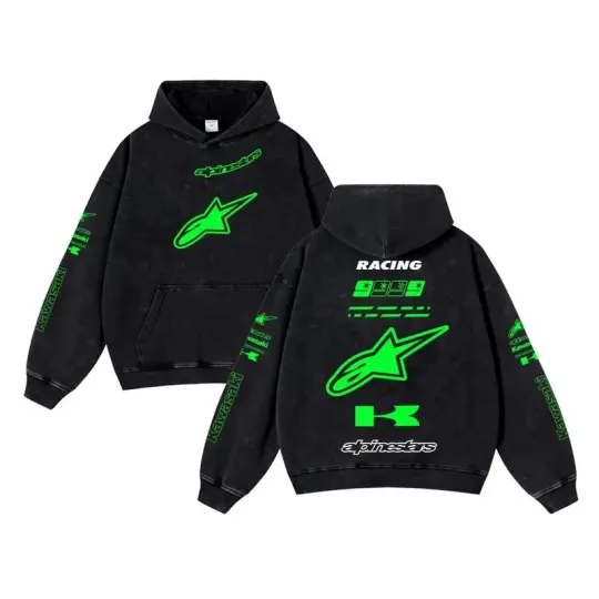 Discover Retro Green Allpiinestar Kaawasakii Washed Hoodie MotoGP World Champion