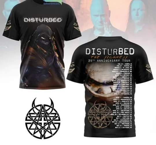 Disturbed The Sickness 25th Anniversary Tour All size 3D shirt