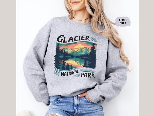 Discover Vintage Glacier National Park Sweatshirt, Montana Sweatshirt, Glacier Gift, Glacier Souvenir, Mountain Sweatshirt, Hiking Sweatshirt
