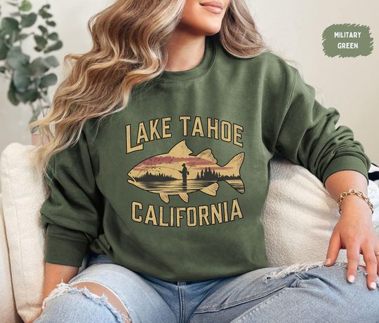 Discover Vintage Lake Tahoe Sweatshirt, Lake Tahoe Sweatshirt, California Sweatshirt, Nevada Retro Sweatshirt, Fishing Sweatshirt, Granola Girl gift