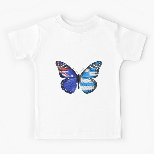 Discover Australian Greek Butterfly With The Australia Greece Flag On Wings Kids T-Shirt