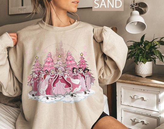 Discover Retro Disney Princess Pink Christmas Tree Shirt, Disney Christmas Tree Shirt, Cute Christmas Shirt, Disney Princess Shirt, Disney Girls Trip