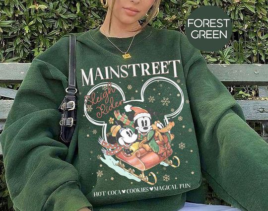 Discover Vintage Disney Mickey Minnie Christmas Sweatshirt, Disneyland Main Street Sleigh Rides Shirt, Disney Christmas Shirt, Disney Couple Shirts