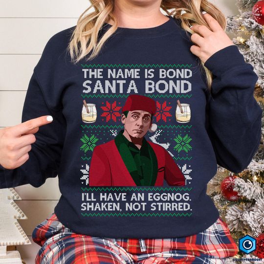 Discover Michael Scott Santa Bond Ugly Christmas Sweatshirt, The Office TV Show Christmas Shirt, Michael Scott Shirt, Funny Christmas Gift,The Office