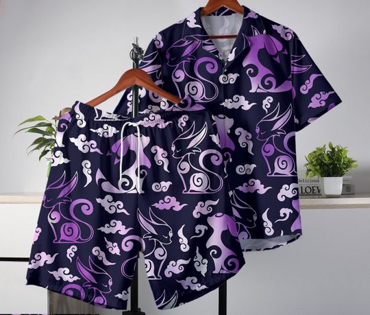 Umbreon Hawaiian Shirt and Shorts Set Tropical Espeon Hawaii Button-Up