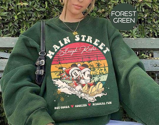 Discover Retro Mickey Minnie Main Street Sleigh Rides Shirts, Disney Christmas Shirt, Mickey Minnie Christmas Sweatshirt, Mickey Christmas Gift Shirt