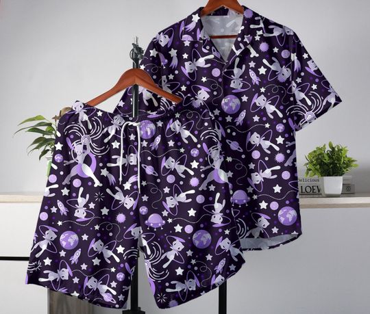 Mewtwo and Mew Hawaiian Shirt and Shorts Set, Summer Vacation Outfit
