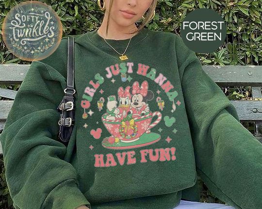 Discover Vintage Disney Minnie Daisy Christmas Sweatshirt, Girls Just Wanna Have Fun, Disney Besties Shirt, Disneyworld Shirt, Disney Christmas Tee