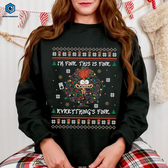 Discover It's Fine This Is Fine Everything Is Fine Ugly Christmas Sweatshirt, Inside Out Anxiety Christmas Sweater, Inside Out, Mental Health Shirt