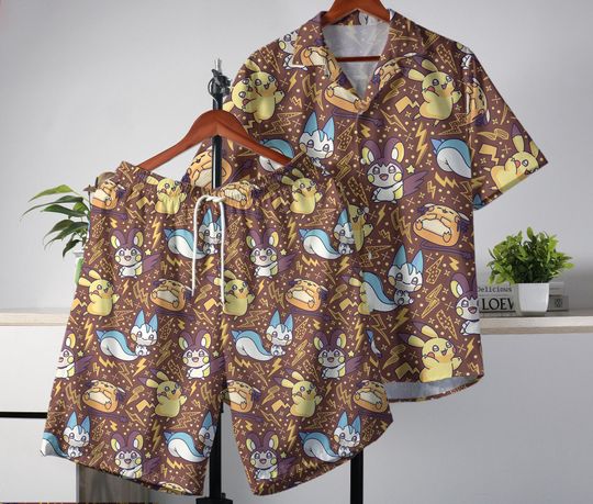Discover Pika Hawaiian Shirt Tropical Button Up Shirt Summer Pachirisu Hawaiian Shirt Tropical Hawaii Set Pika Shirt Gifts